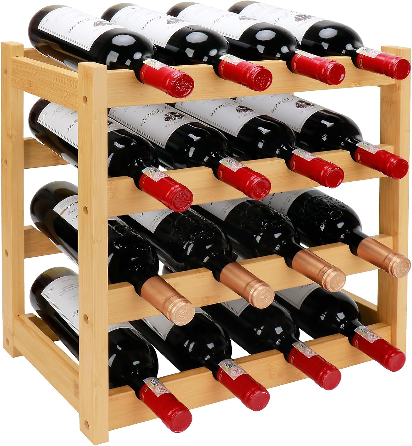 Bamboo Wine Rack, 3-Tier 12 Bottles Wine Storage Cabinet Shelf