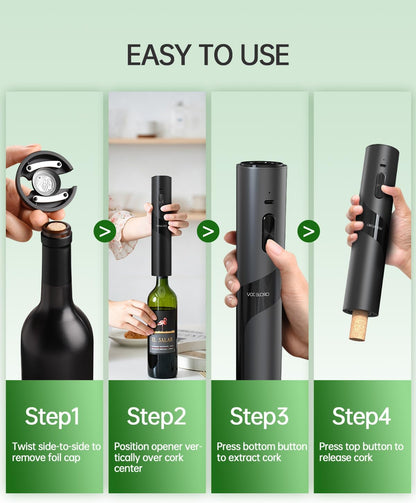 CIRCLE JOY Electric Wine Opener Rechargeable, 7-in-1 Automatic Wine Bottle Opener Gift Set with Electric Vacuum Pump, Foil Cutter, Aerator Pourer, 2 Stoppers & Charging Base, Black