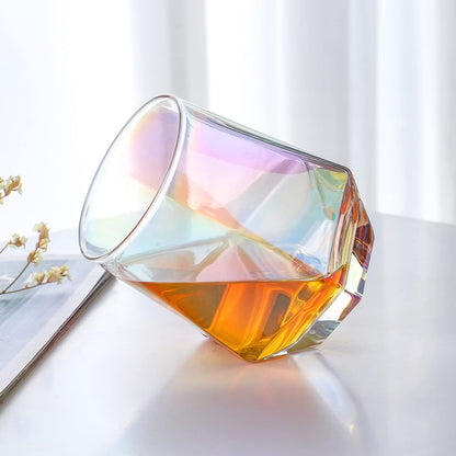 Wine Glasses Set of 2, Diamond Stemless Wine Glasses - Iridescent Glassware