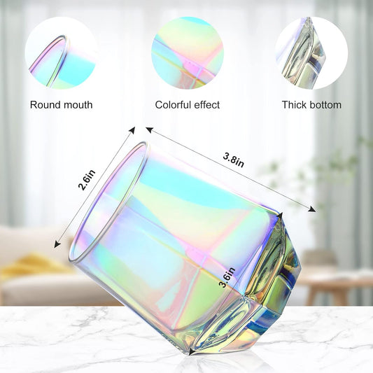 Wine Glasses Set of 2, Diamond Stemless Wine Glasses - Iridescent Glassware