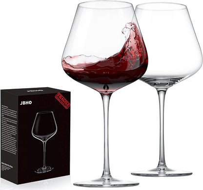 JBHO Set of 4-21 Ounce Hand Blown Italian Style Crystal Burgundy Wine Glasses - Lead-Free Premium Crystal Clear Glass - Gift-Box for any Occasion