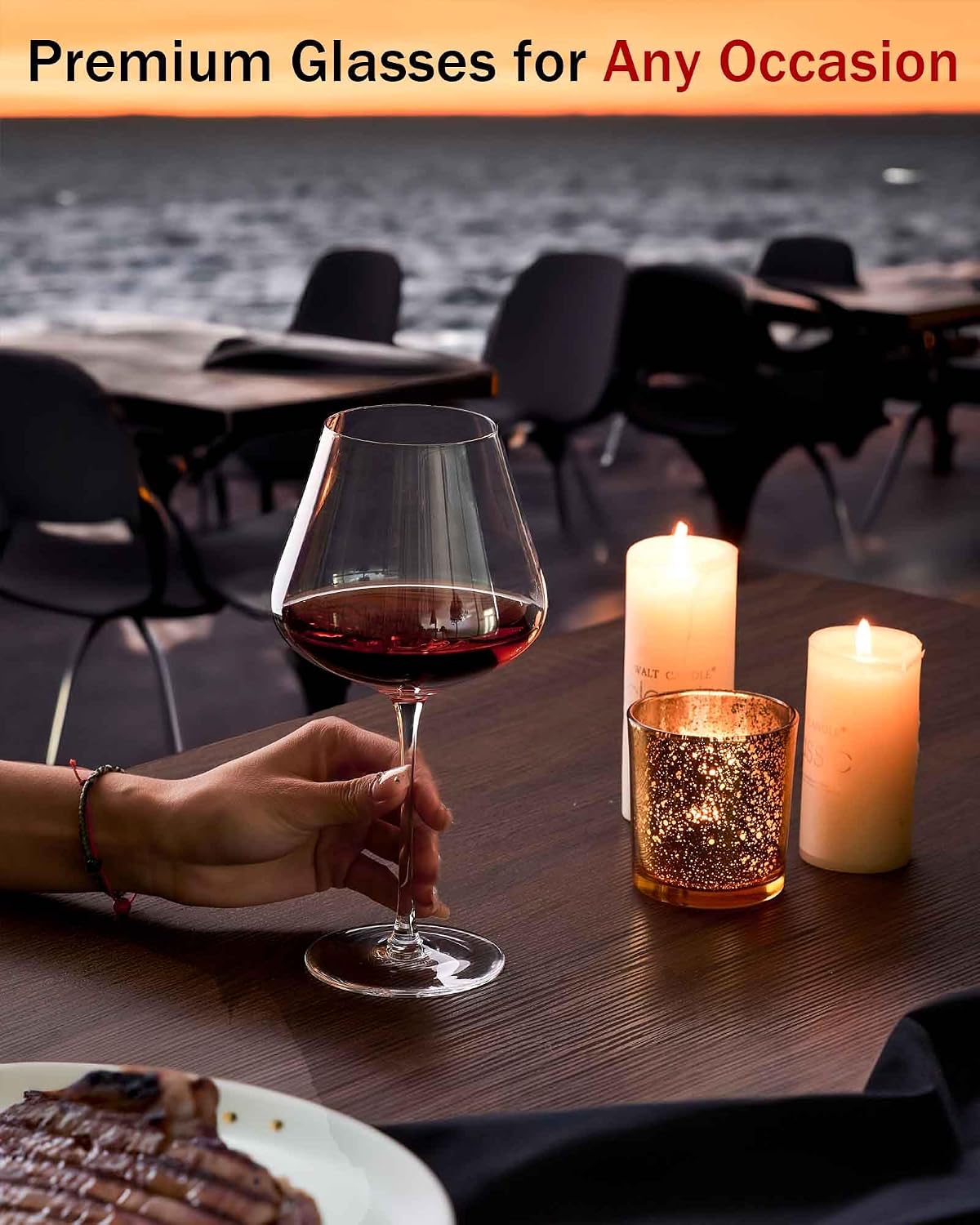 JBHO Set of 4-21 Ounce Hand Blown Italian Style Crystal Burgundy Wine Glasses - Lead-Free Premium Crystal Clear Glass - Gift-Box for any Occasion