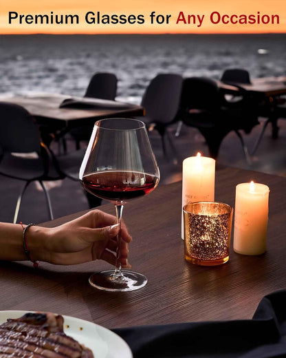 JBHO Set of 4-21 Ounce Hand Blown Italian Style Crystal Burgundy Wine Glasses - Lead-Free Premium Crystal Clear Glass - Gift-Box for any Occasion