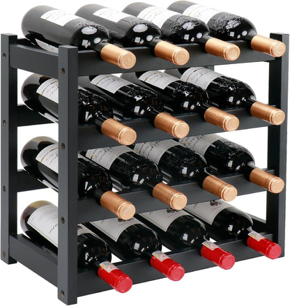 Bamboo Wine Rack, 3-Tier 12 Bottles Wine Storage Cabinet Shelf