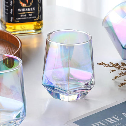Wine Glasses Set of 2, Diamond Stemless Wine Glasses - Iridescent Glassware