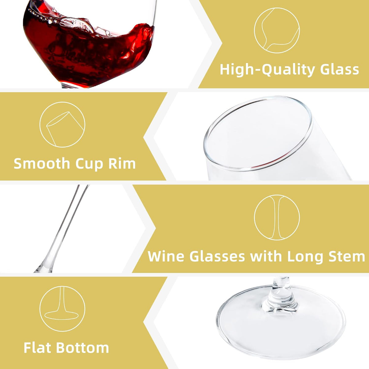 Wine Glasses Set of 12, 12oz Clear Red/White Wine Cup, Long Stem Wine Glasses for Party, Wedding and Home