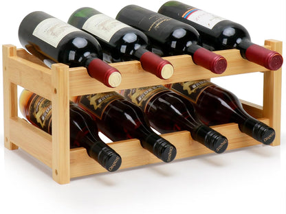 Bamboo Wine Rack, 3-Tier 12 Bottles Wine Storage Cabinet Shelf