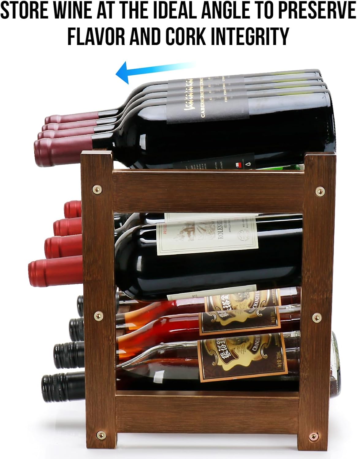Bamboo Wine Rack, 3-Tier 12 Bottles Wine Storage Cabinet Shelf