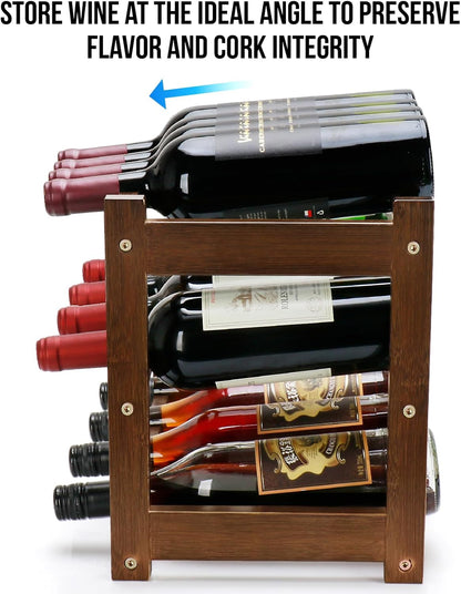 Bamboo Wine Rack, 3-Tier 12 Bottles Wine Storage Cabinet Shelf