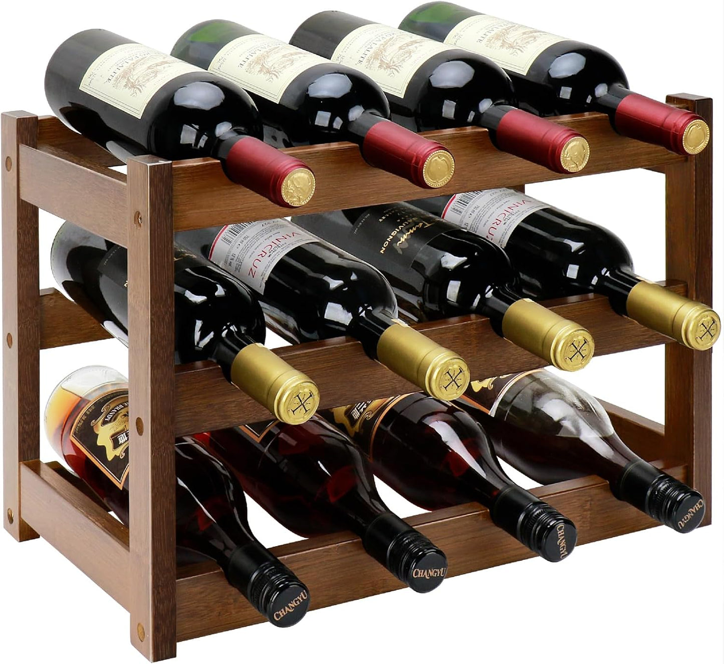 Bamboo Wine Rack, 3-Tier 12 Bottles Wine Storage Cabinet Shelf