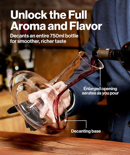 Le Chateau Decantador de Vino de Cristal – Decantador con Aireador de 750 ml – Jarra de Cristal Soplada a Mano y Sin Plomo – Regalo para Amantes del Vino Tinto